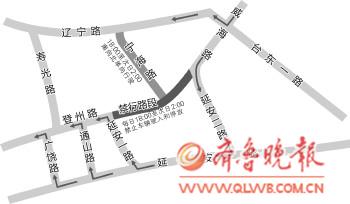 青島登州路禁行路段調(diào)流示意圖。