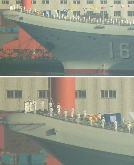 資料圖：大批身著海軍制服的人在甲板上進行站坡儀式。