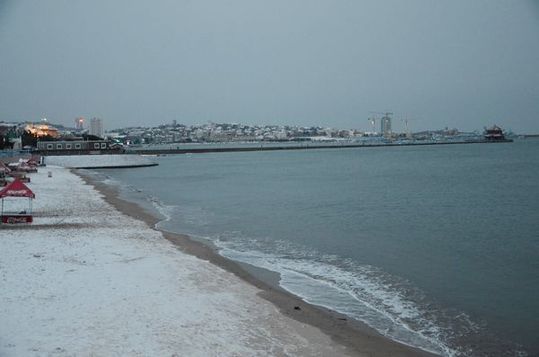 雪后棧橋顯露獨(dú)特韻味 游客不懼寒風(fēng)留影像