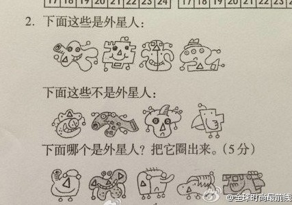 日前，一道被網(wǎng)友們稱為神一樣的數(shù)學題，在多個家長QQ群里輪番考驗著家長的智商。家長們在做一道“誰是外星人”的題目后，得出的結(jié)論是，出題的人是外星人。