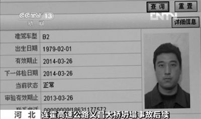 媒體披露的爆炸車輛司機石彥飛的個人信息。央視截圖