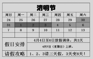 只要4月1日至3日請假，就能享受8天假期