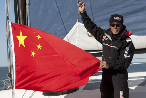 Chinese sailor Guo Chuan starts his solo non-stop sailing from Qingdao coast, East China's Shandong province, Nov 18, 2012 file photo.